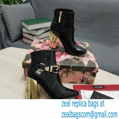 Dolce  &  Gabbana Heel 10.5cm Leather Ankle Boots Patent Black with DG Karol Heel and Buckle 2021